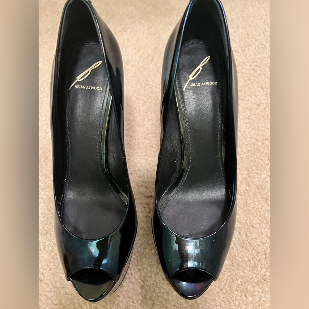 Brian Atwood size 7.5 black multi color patent leather high heel.